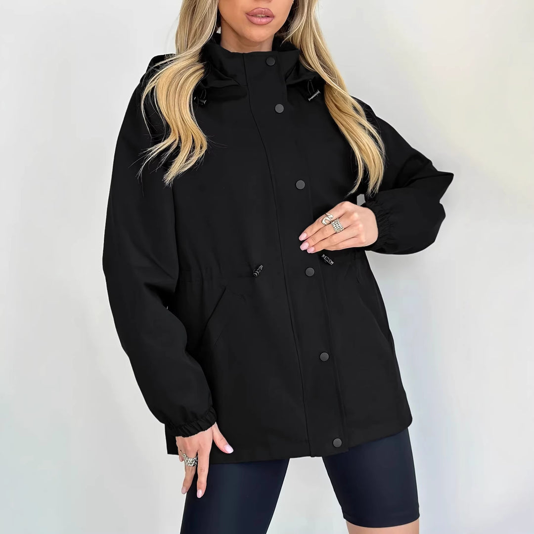 Damen Wasserabweisender Kurzparka mit Kapuze, Tunnelzug und Druckknopf-Leiste Nord Taschen