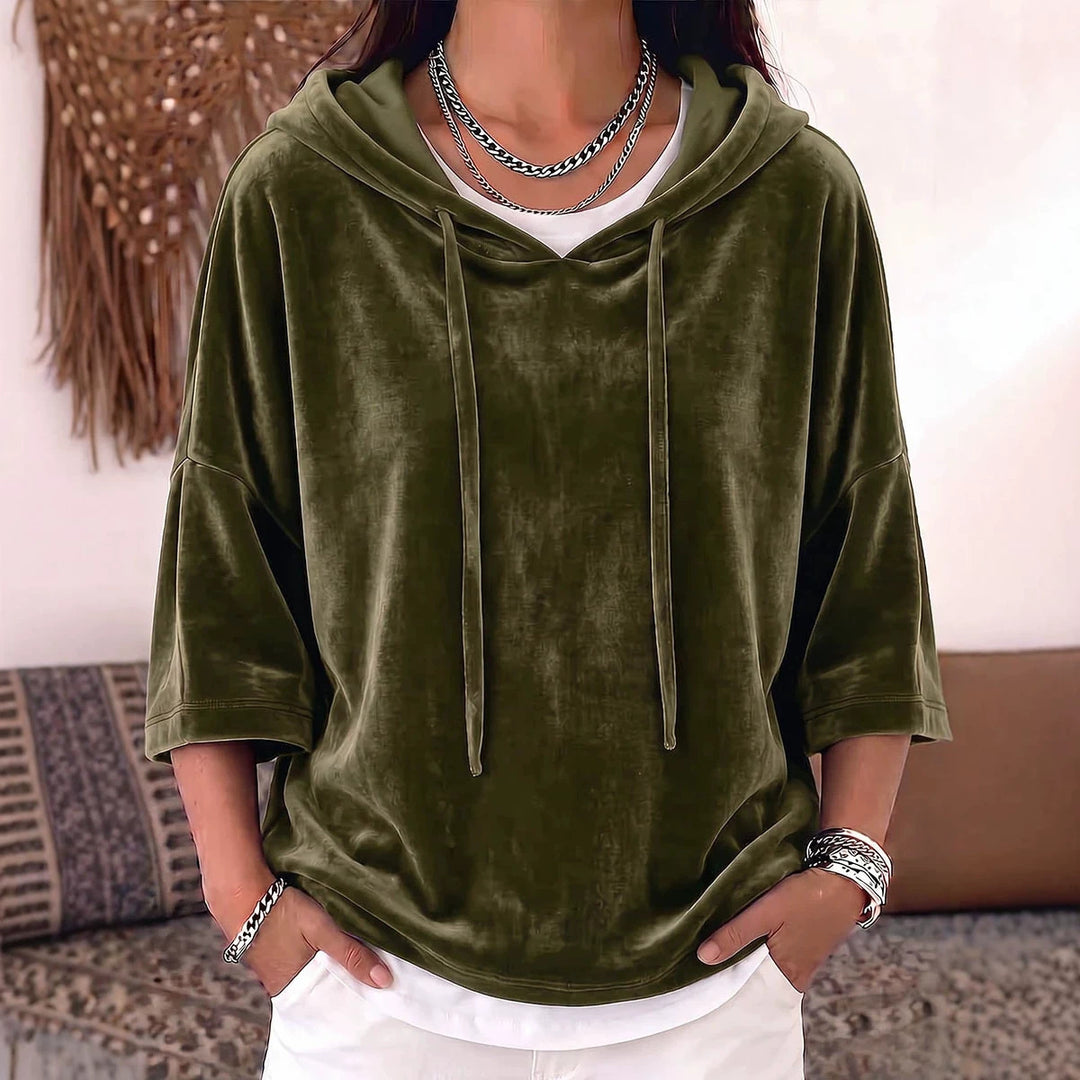 Damen Samt-Kapuzenpullover mit Oversize-Schnitt und Dreiviertelärmeln Nord Taschen