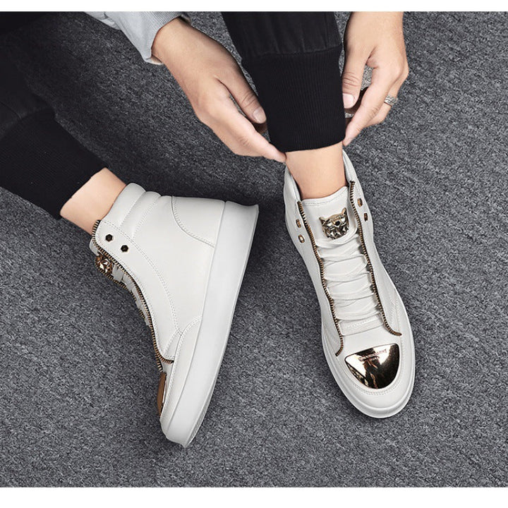 Damen High-Top Sneakers mit goldenen Details und Reißverschluss von