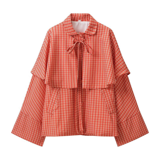 Damen Weite Capejacke mit überlappender Schulterpasse und Schleifenverschluss Nord Taschen
