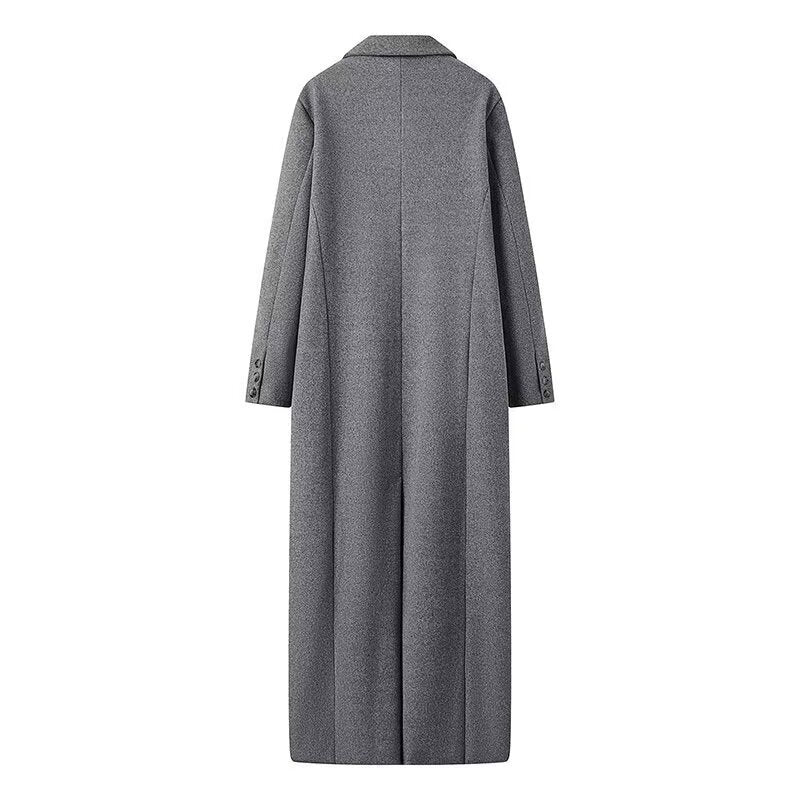 Damen Longline-Wollmantel mit Oversize-Schnitt, Reverskragen und seitlichen Schlitzen Nord Taschen