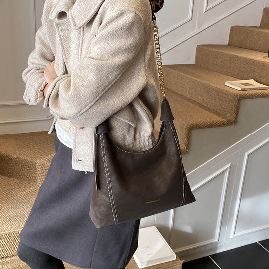 Damen schicke Hobo-Tasche aus weichem Wildleder mit dekorativen Nähten Nord Taschen