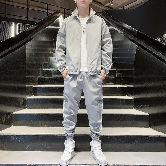 Herren Zweiteiliges Streetwear-Trainingsset mit Stehkragen, Kontraststreifen & reflektierenden Einsätzen Nord Taschen