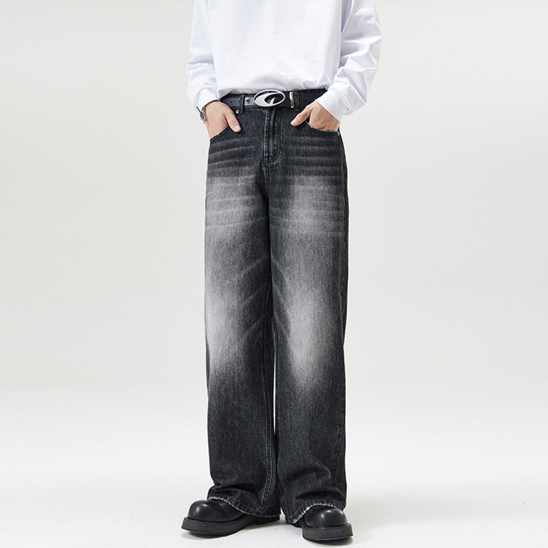 Herren Weite Vintage-Denim-Jeans mit ausgeprägtem Fade und geradem Bein Nord Taschen