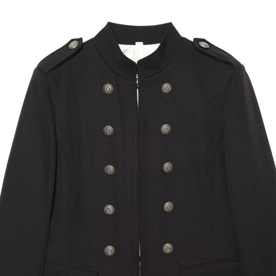 Damen Militärisch inspirierte Doppelreihige Kurzjacke mit Stehkragen und Epauletten Nord Taschen