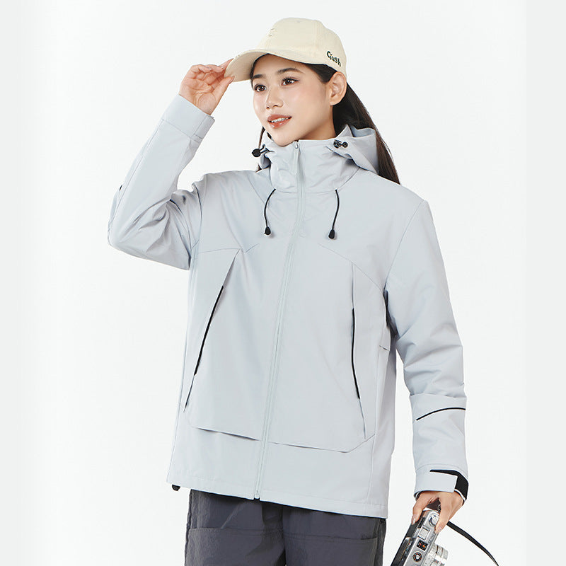 Damen Leichte wind- und wasserabweisende Softshell-Trekkingjacke mit verstellbarer Kapuze Nord Taschen