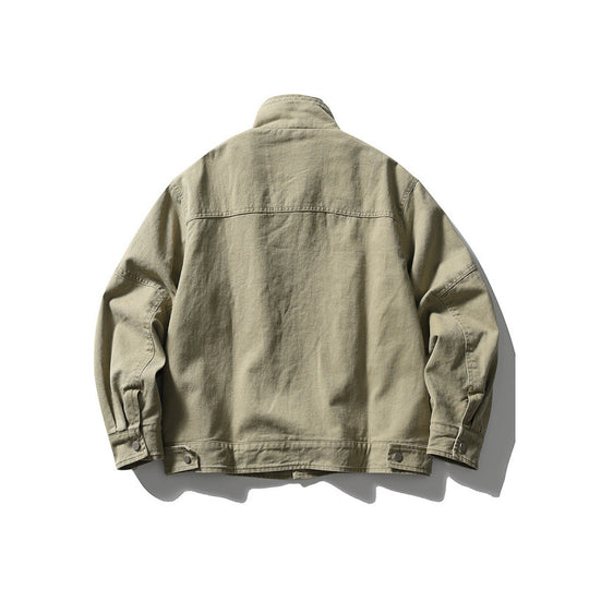 Herren Oversize-Canvasjacke mit Stehkragen, Druckknopf-Front und verdecktem Reißverschlussinneneinsatz Nord Taschen