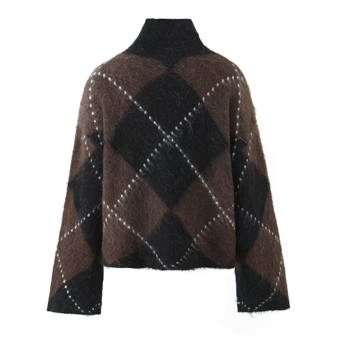 Damen Grobgestrickter Rollkragenpullover mit Argyle‑Muster Nord Taschen