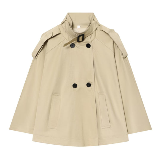 Damen Kurzes Trench-Cape mit Stehkragen, Schulterpatten und doppelter Knopfleiste Nord Taschen