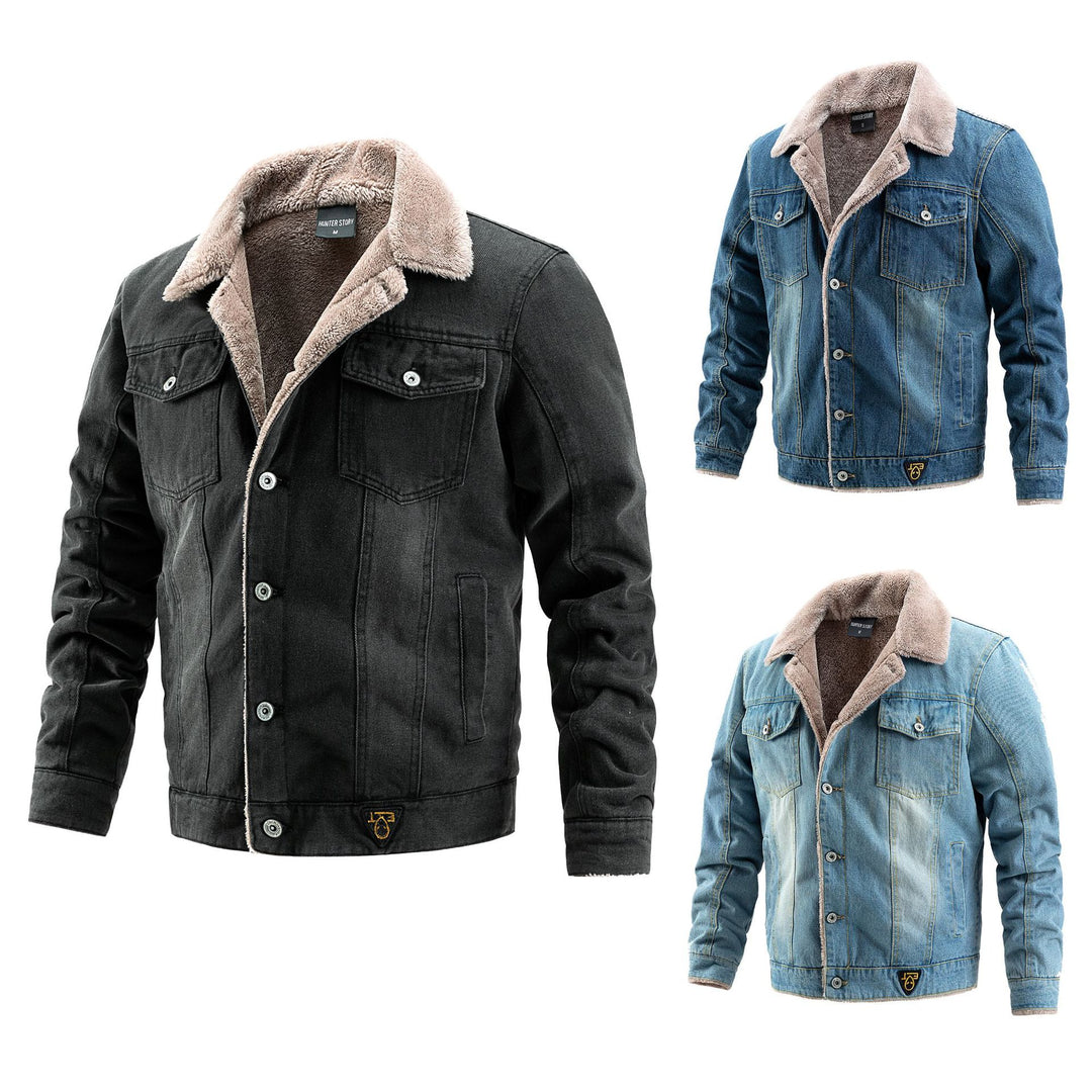 Herren Robuste Denim-Truckerjacke mit Sherpa-Futter und Teddykragen Nord Taschen