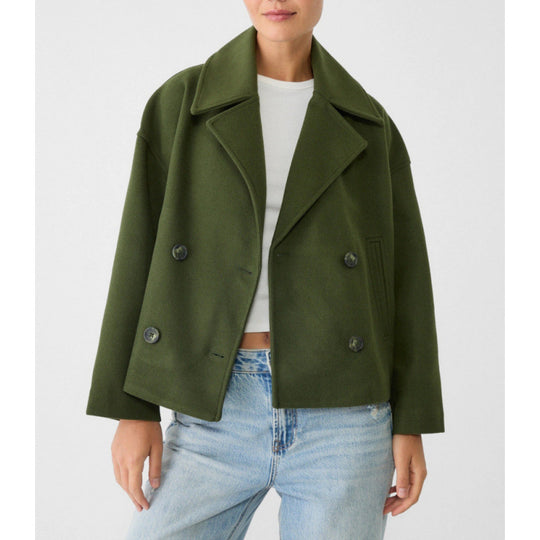 Damen Kurzer Zweireihiger Wollmix-Peacoat mit übergroßem Revers Nord Taschen