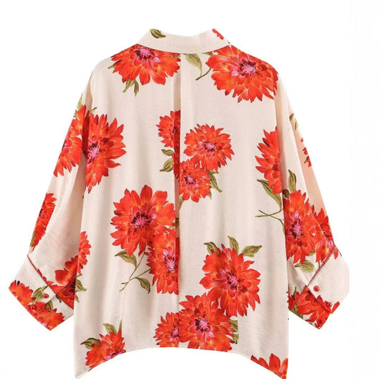 Damen Oversize‑Bluse mit leuchtendem Blumenprint, kastiger Silhouette und dreiviertelärmeln Nord Taschen