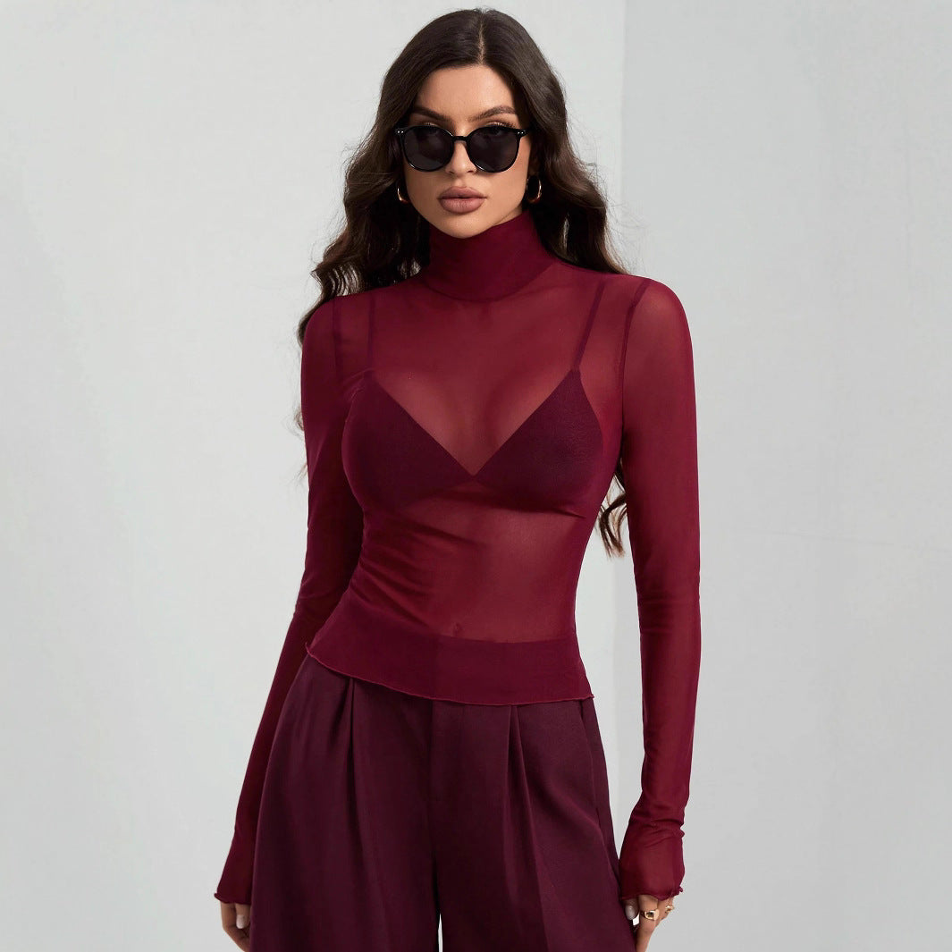 Damen Transparente Turtleneck-Bluse mit figurformendem Schnitt Nord Taschen