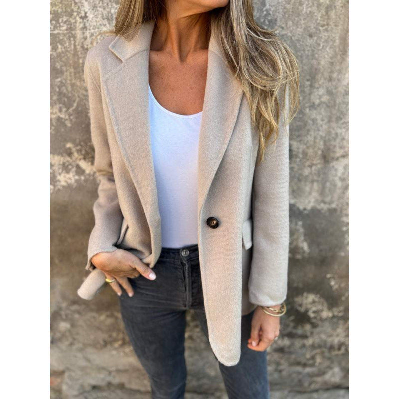 Damen Kastenförmiger Kurzmantel im Blazer-Look aus Wollmix mit fallendem Revers Nord Taschen