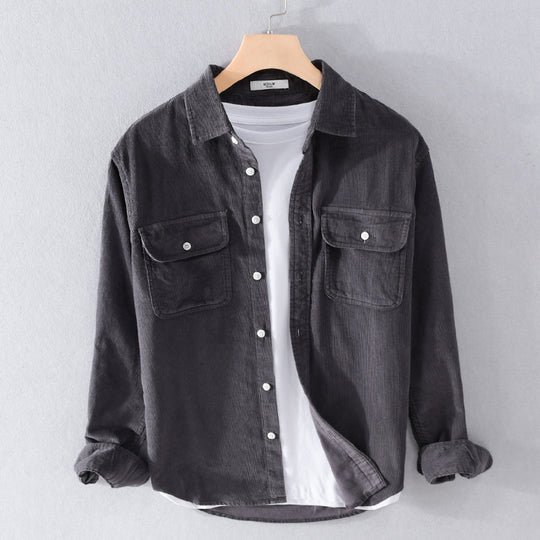 Herren Feincord-Hemdjacke im Worker‑Stil mit doppelten Brustpatten und entspanntem Schnitt Nord Taschen