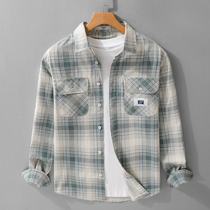 Herren Karierter Baumwoll-Überhemd im Casual-Layering‑Stil mit Pattentaschen Nord Taschen