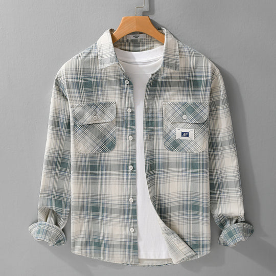 Herren Karierter Baumwoll-Überhemd im Casual-Layering‑Stil mit Pattentaschen Nord Taschen