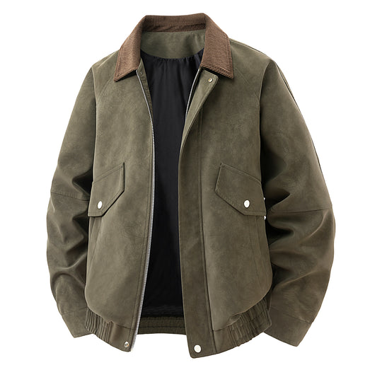 Herren Kurze Wildleder-Bomberjacke mit Cordkragen Nord Taschen