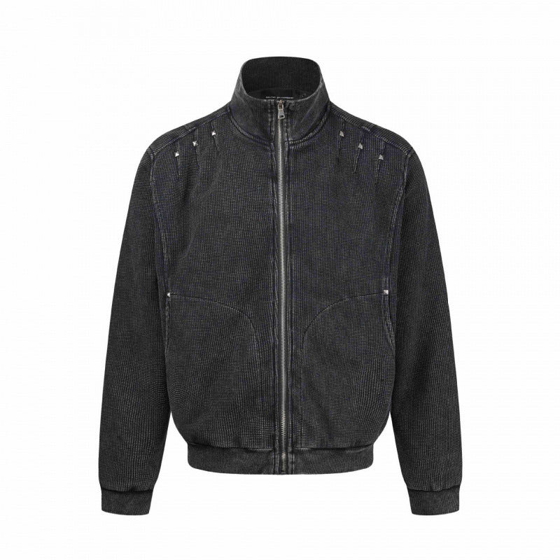 Unisex Grobgestrickte Zip‑Bomberjacke mit Stehkragen, Nieten‑Detail und Reißverschlusstaschen Nord Taschen