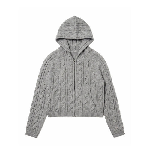 Damen Kapuzen-Zopfstrick-Cardigan mit Reißverschluss und Raglanärmeln Nord Taschen