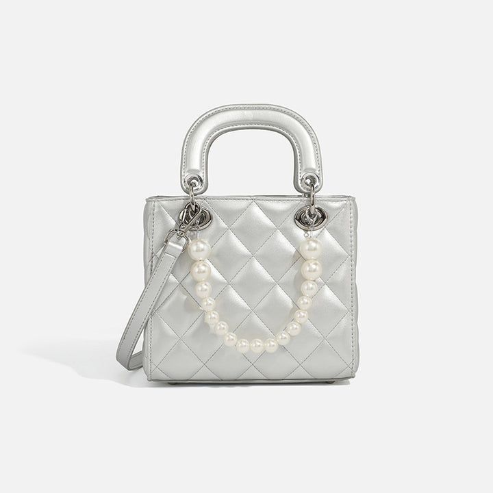 Damen Mini-Handtasche mit perlenverzierter Kette und quiltetem Design Nord Taschen