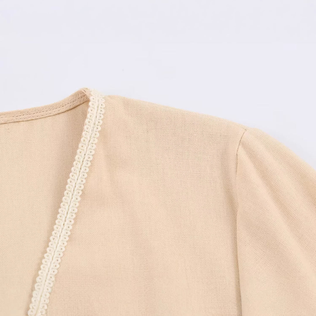 Damen Maxikleid-Kaftan mit Trompetenärmeln und Palmenstickerei Nord Taschen