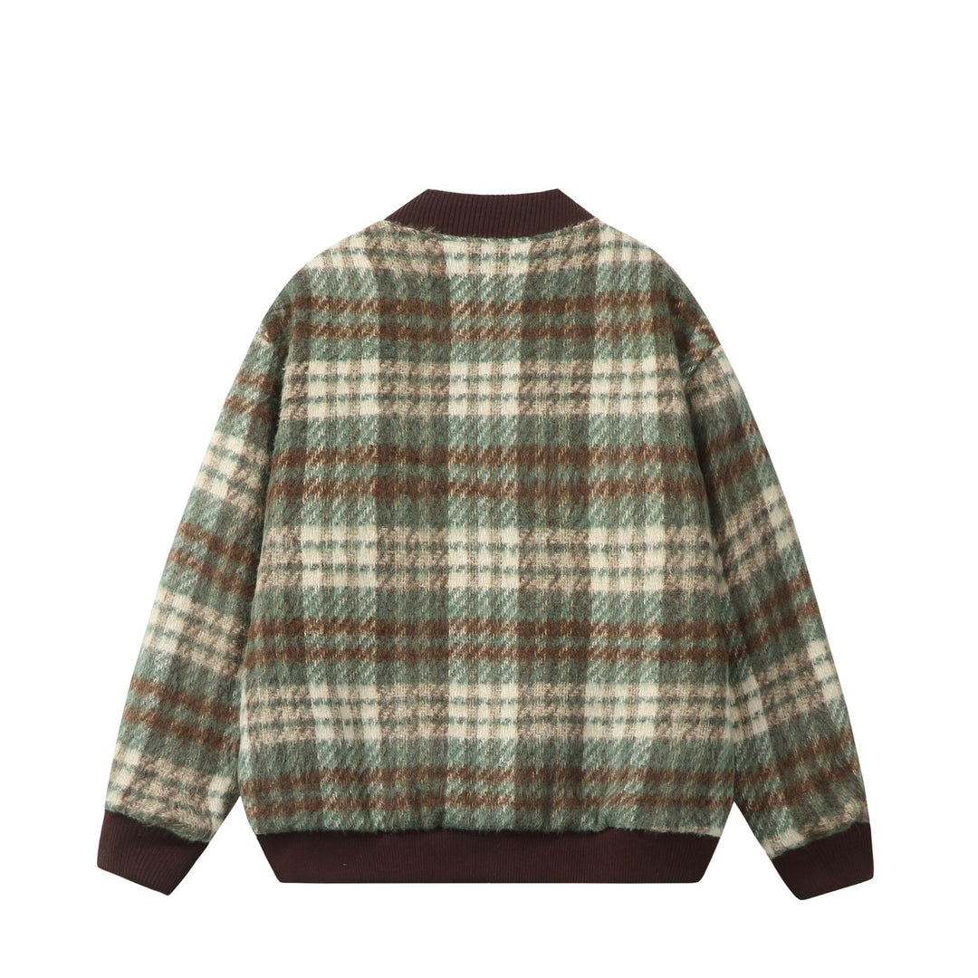 Unisex Kurzer kastig geschnittener Wollmix‑Bomber mit Karomuster und Rippenbund Nord Taschen