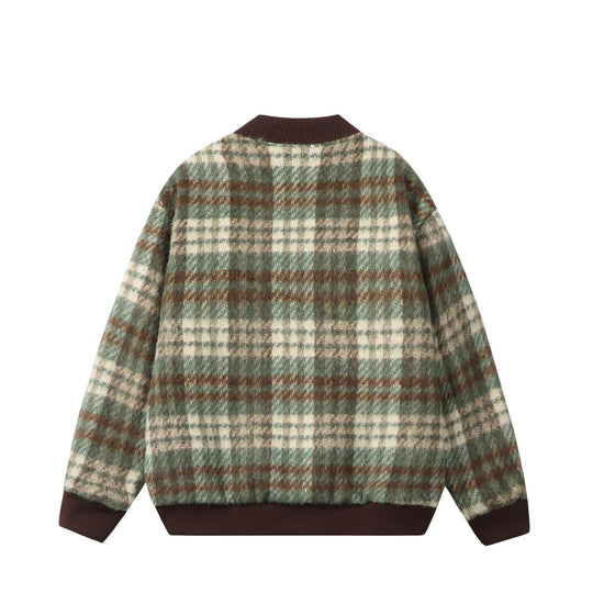 Unisex Kurzer kastig geschnittener Wollmix‑Bomber mit Karomuster und Rippenbund Nord Taschen