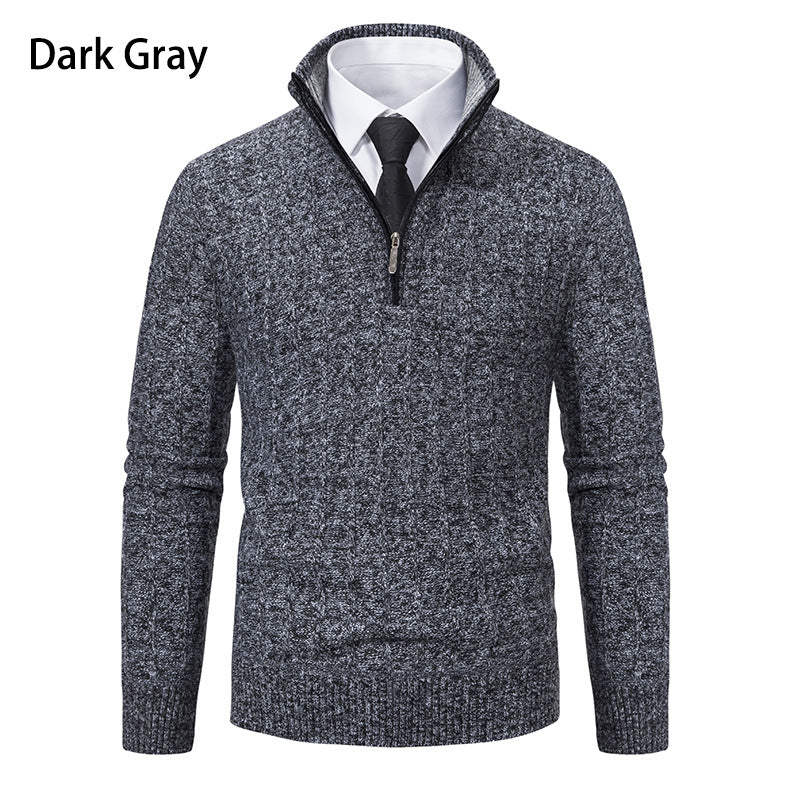 Herren Feinstrick-Halbzip-Pullover mit Zopfmuster und strukturierter Melange-Optik Nord Taschen