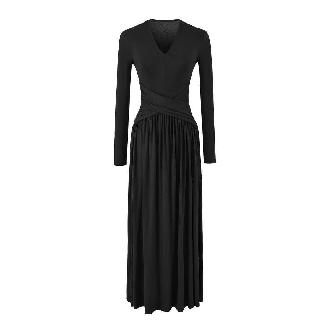 Damen V-Ausschnitt Maxi-Wickelkleid aus Jersey mit geraffter Taillenpartie Nord Taschen