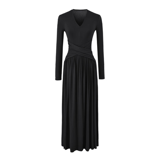 Damen V-Ausschnitt Maxi-Wickelkleid aus Jersey mit geraffter Taillenpartie Nord Taschen