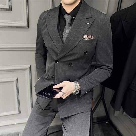 Herren Doppelreihiger Slim‑Fit Business‑Anzug mit tailliertem Sakko und schmaler Anzughose Nord Taschen