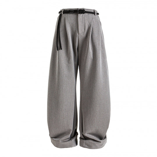 Damen Hochtalierte weite Marlene-Hose mit Faltenbund und Tunnelzuggürtel Nord Taschen