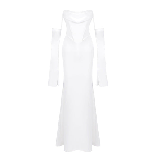 Damen Elegantes Meerjungfrau-Kleid mit schulterfreiem Design und langen Ärmeln