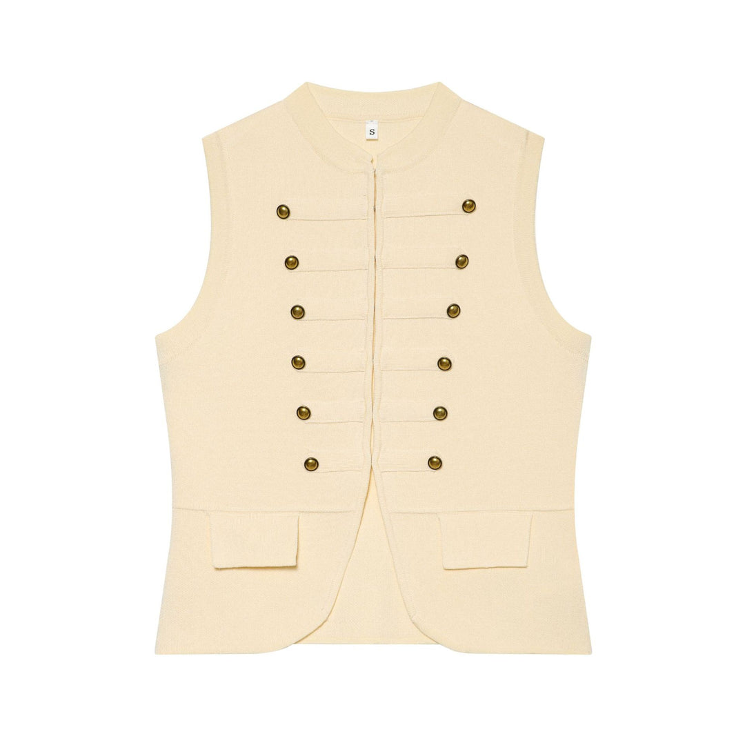 Damen Strickweste im Military‑Stil mit goldenen Zierknöpfen Nord Taschen