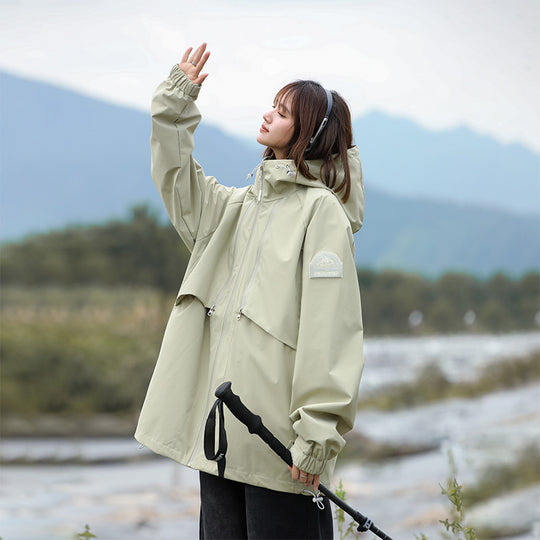 Damen Leichte Wasserabweisende Oversized Funktions-Outdoorjacke mit Kapuze Nord Taschen