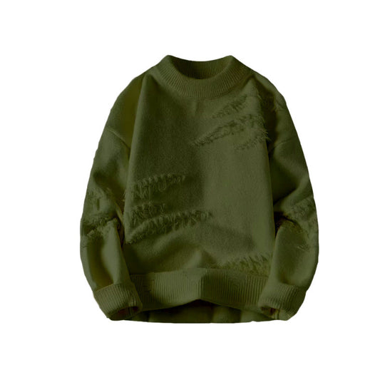 Damen Kurz geschnittener kuscheliger Strickpullover mit Fransen‑Einsätzen und Stehkragen Nord Taschen