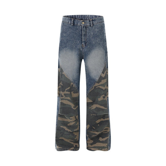 Damen Weite High‑Waist Denim‑Cargohose mit Camouflage‑Einsätzen Nord Taschen