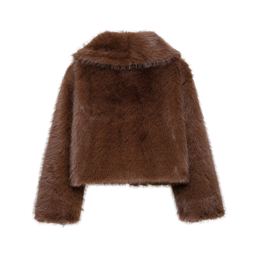 Damen 20+ Cropped Kunstfelljacke mit breitem Schalkragen und boxy Silhouette Nord Taschen