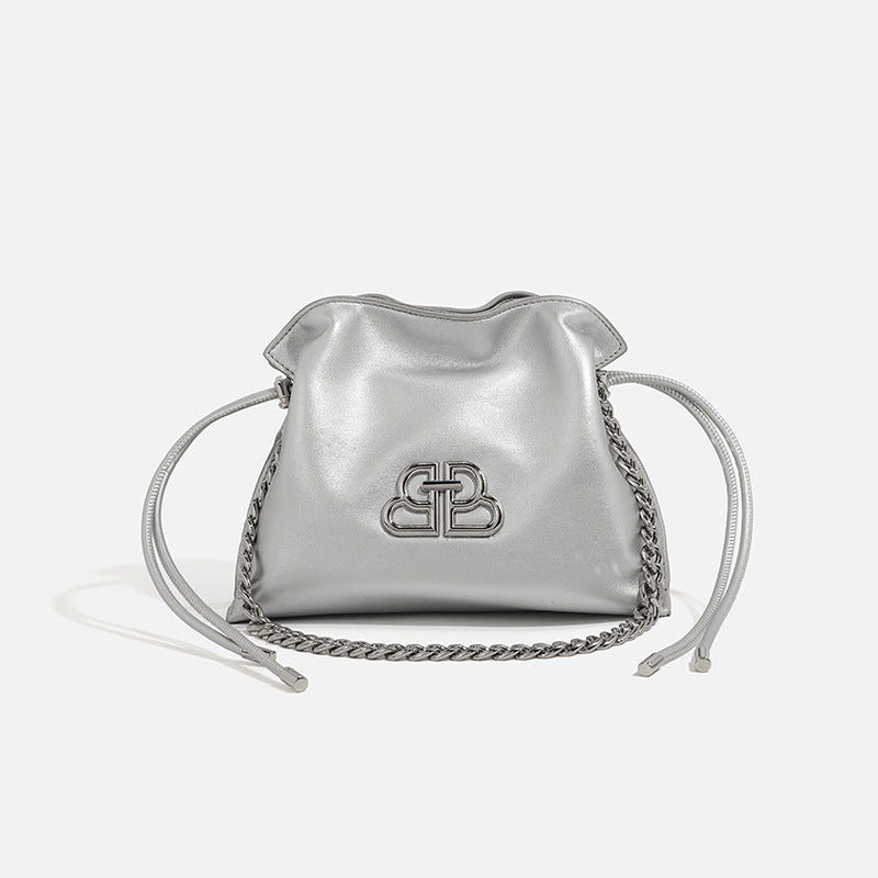 Damen Leder Umhängetasche mit stilvollem Kordelzug Nord Taschen