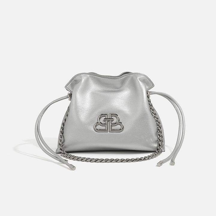Damen Leder Umhängetasche mit stilvollem Kordelzug Nord Taschen