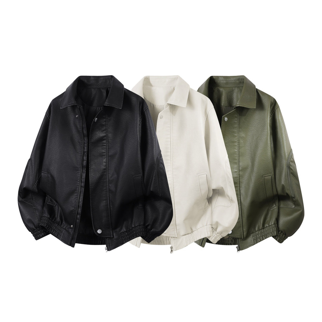 Herren Robuste Kunstleder‑Bomberjacke mit Cordkragen, Zwei‑Wege‑Reißverschluss & Reißverschluss‑Taschen Nord Taschen