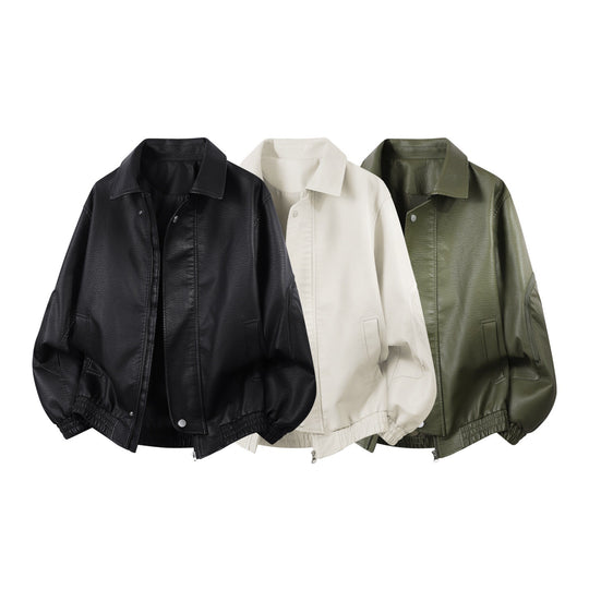 Herren Robuste Kunstleder‑Bomberjacke mit Cordkragen, Zwei‑Wege‑Reißverschluss & Reißverschluss‑Taschen Nord Taschen