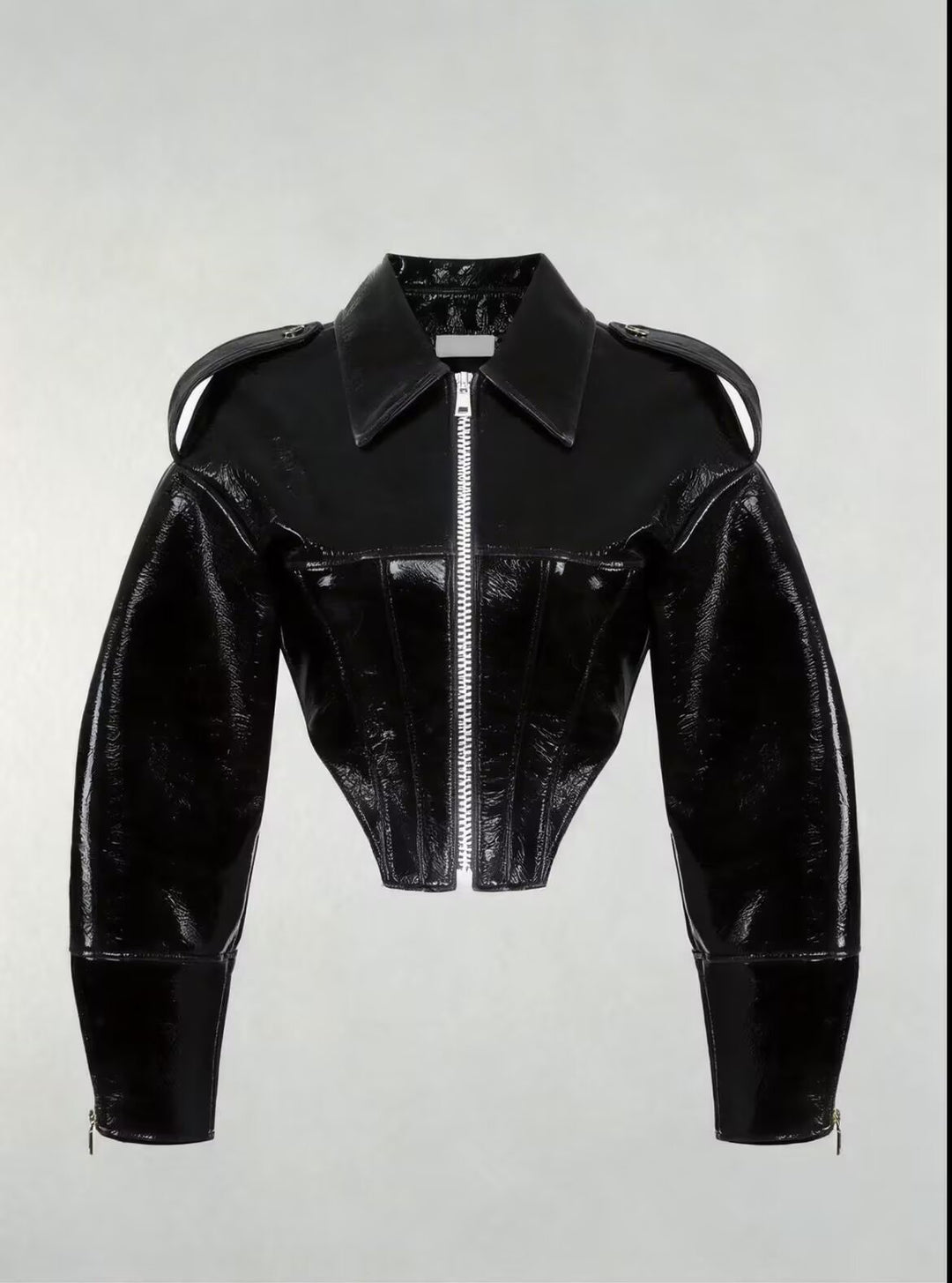Damen kurz geschnittener Lackoptik-Blouson mit tailliertem Korsett-Schnitt Nord Taschen