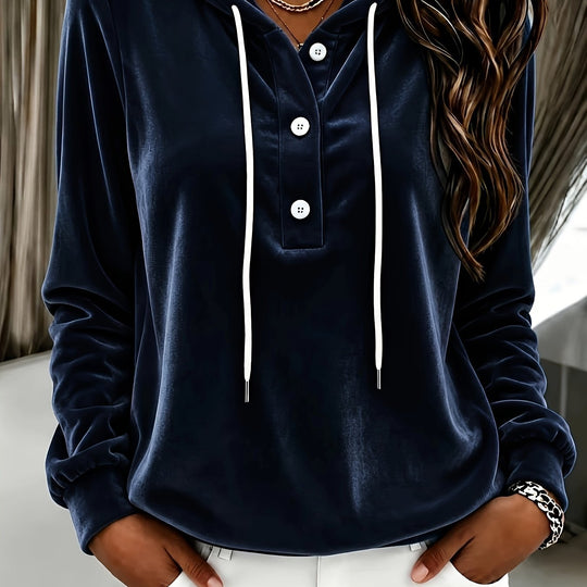 Damen Samt-Hoodie mit Knopfleiste, Kapuze und weichem Fleece-Finish Nord Taschen