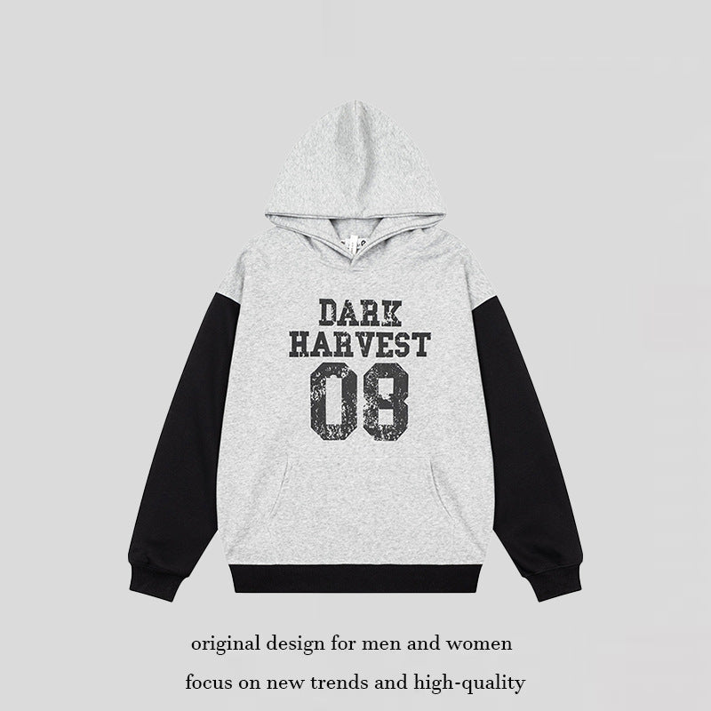 Damen Kapuzen-Sweatshirt im College-Style mit Kontrastärmeln, Kängurutasche und Vintage-Print Nord Taschen