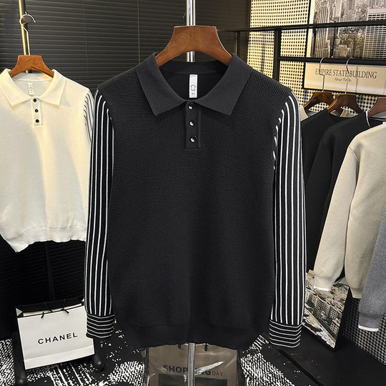 Herren Strick-Poloshirt mit kontrastgestreiften Ärmeln und feiner Struktur Nord Taschen