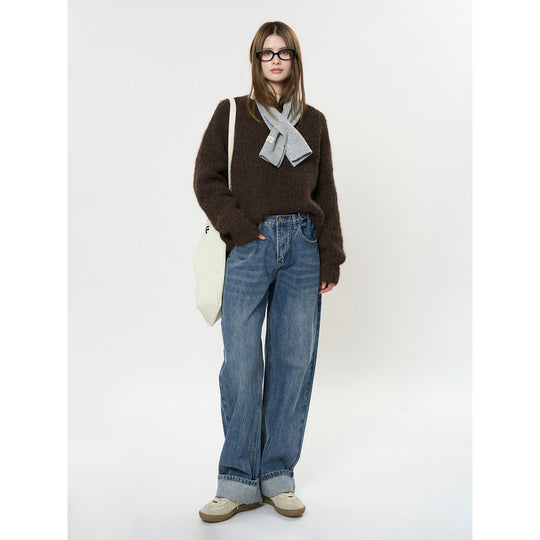Damen Relaxte Vintage-Denim Baggy-Jeans mit hohem Bund und extra weitem Bein Nord Taschen