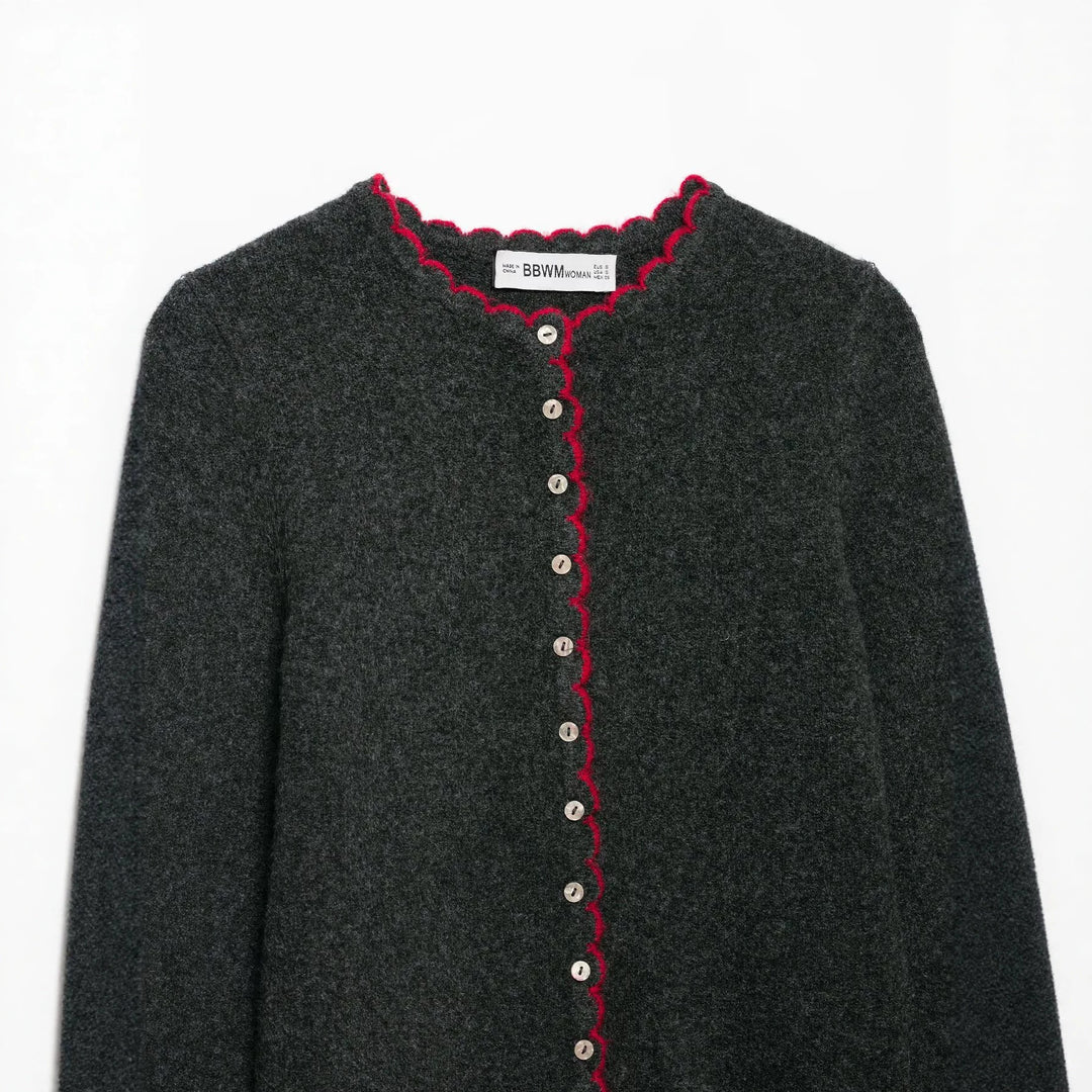 Damen Feinstrick-Cardigan mit Muschelkante und Perlmuttknöpfen Nord Taschen