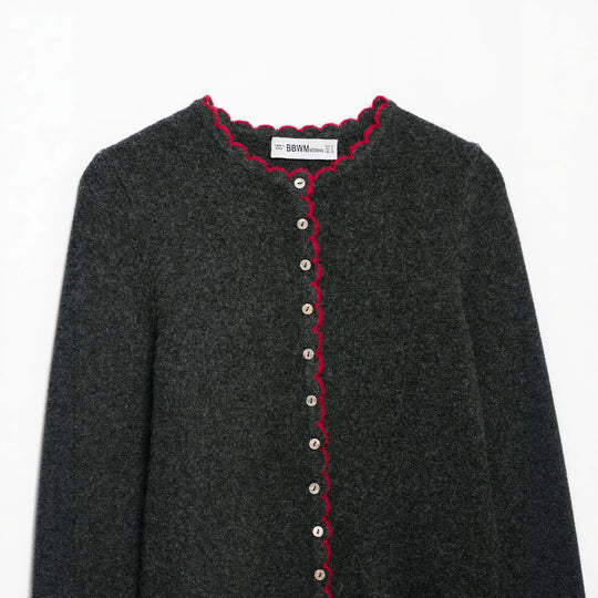 Damen Feinstrick-Cardigan mit Muschelkante und Perlmuttknöpfen Nord Taschen